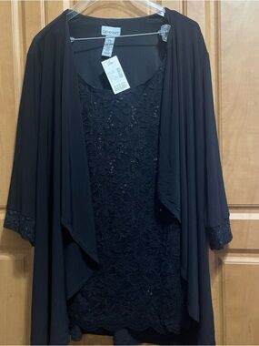 Catherines 3/4 Sleeve Jacket with Layered Tank Sequin Lace Size 24 W